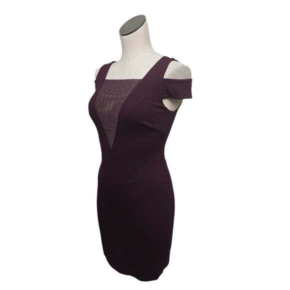 NWT‎ Halston Heritage Cold Shoulder Bodycon Dress Size XS Mesh Ponte Burgundy - Picture 7 of 12